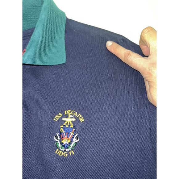 US Navy USS Decatur Shirt Mens Size LARGE Polo Color block VTG 90s Jerzees Brand - Picture 6 of 13